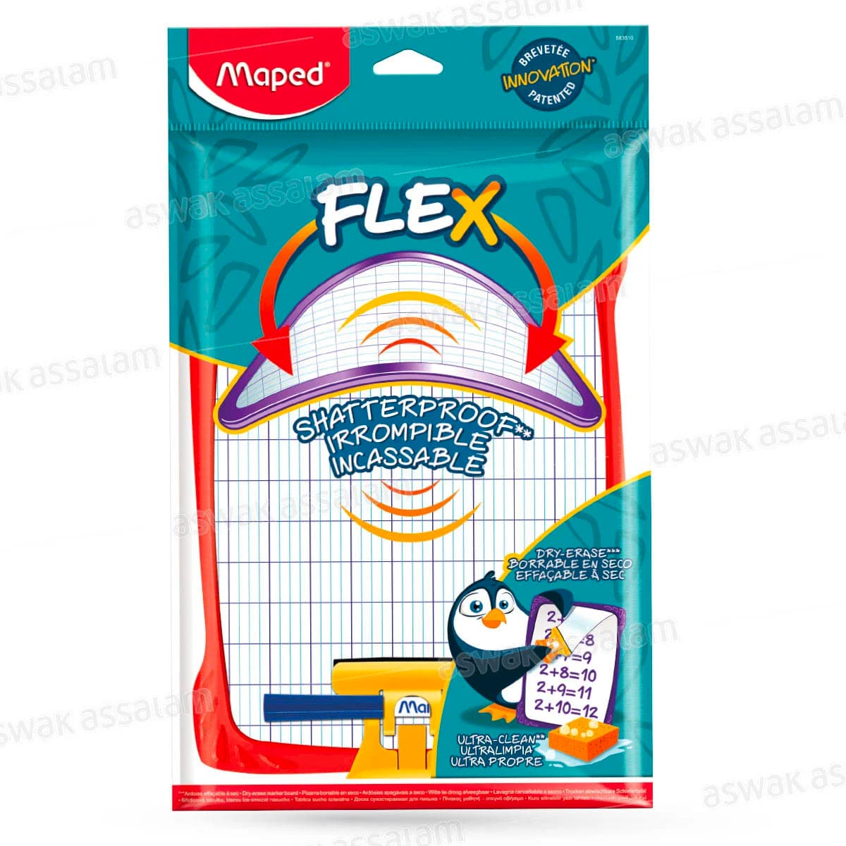 Ardoise Blanche + Porte Accessoires + Brosse + Feutre Effacable Maped