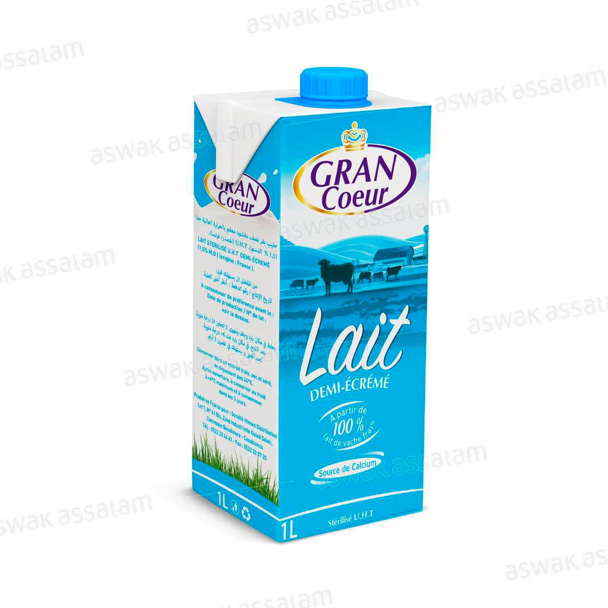 Lait Uht Demi Ecreme 1l Gran Coeur