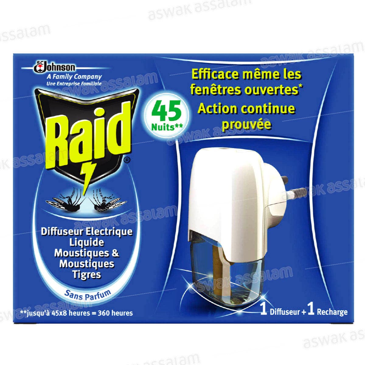 Diffuseur Electrique Liquide Sans Parfum + Recharge 45 Nuits Raid