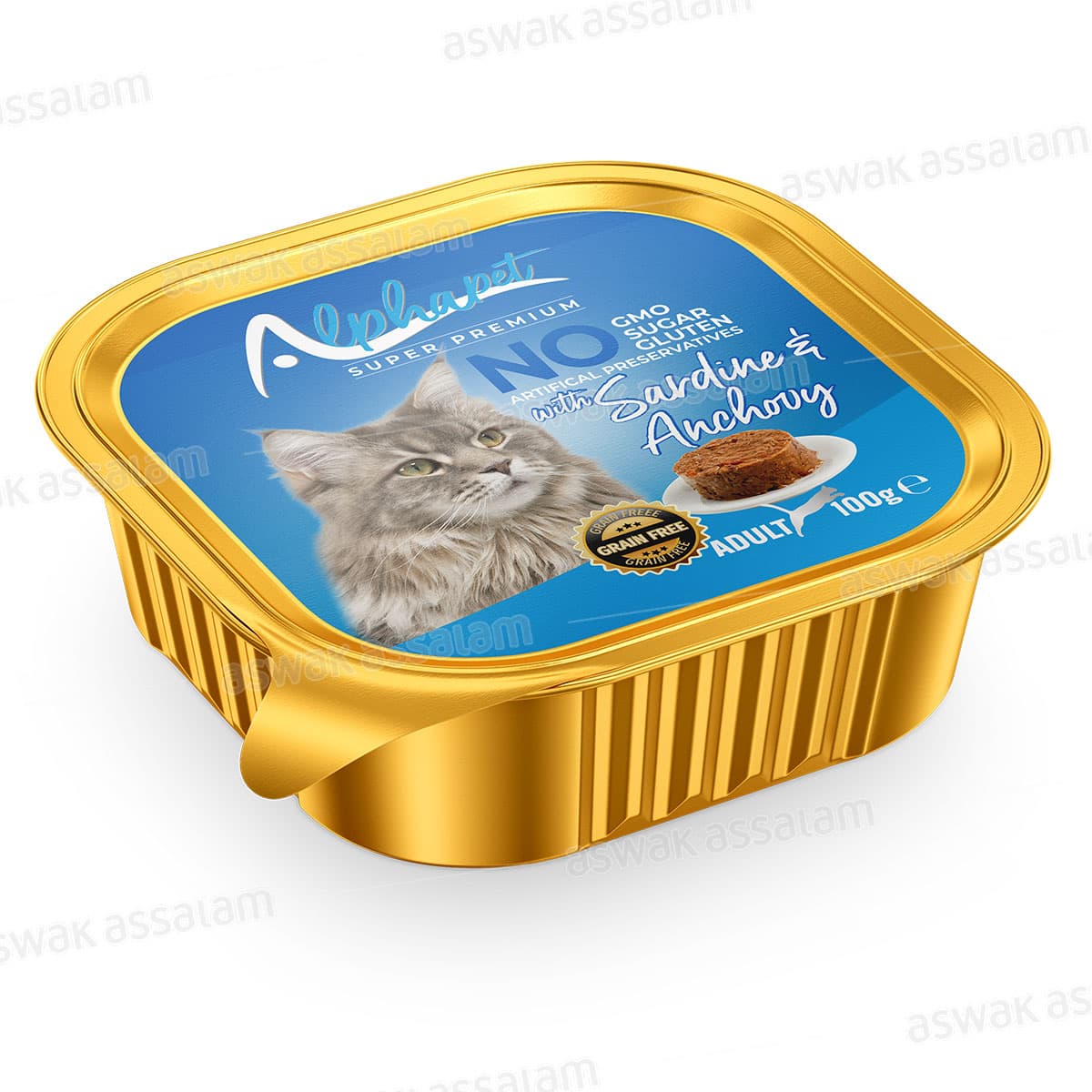 Barquette Pate Anchois et Sardine pour Chat Adulte 100g Alphapet