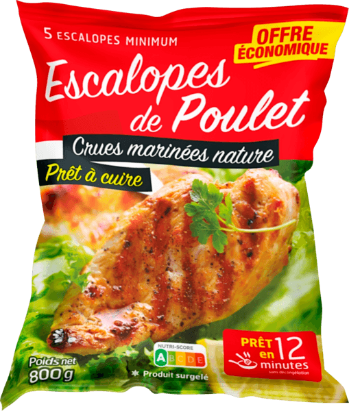 Escalopes de Poulet Crues Marinées Nature Surgelées