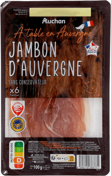 Jambon D'auvergne Igp Auchan à Table en France