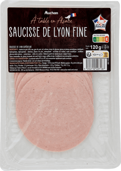 Saucisse de Lyon Fine Auchan à Table en France