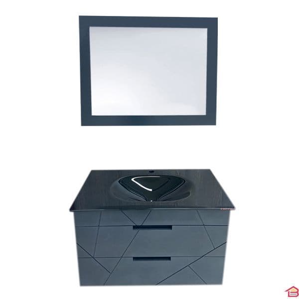 Meuble Sdb Penta 80cm Noir Mdf Avec Vasque Verre