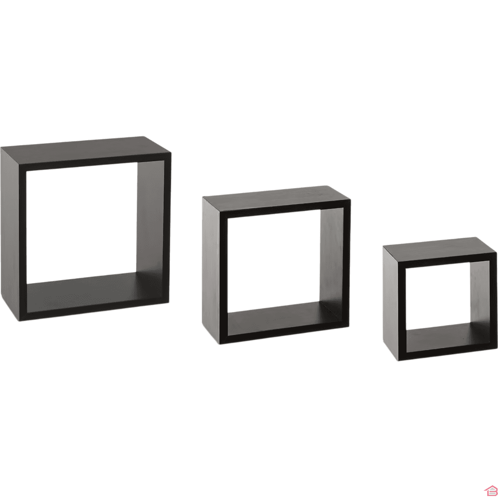 Lot de 3 Étagères Murales Cubes Décoratives en Mdf Gris Anthracite 15, 20 et 25 Cm