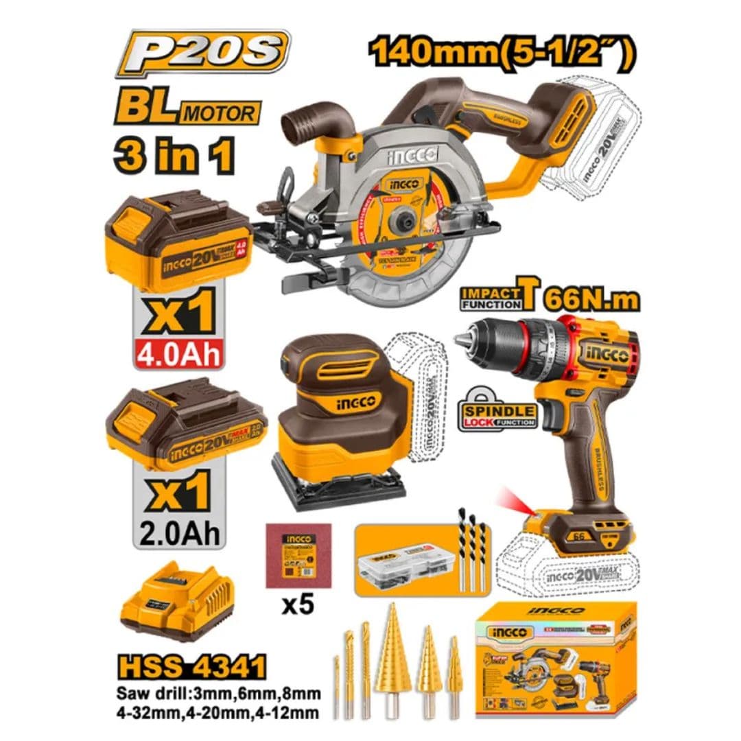 Kit combo 3 pièces sans fil INGCO COSLI241193