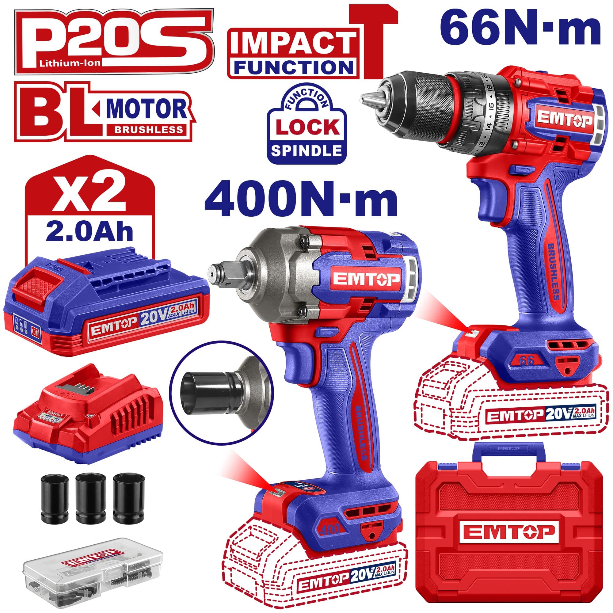 Pack Visseuse à Percussion 66nm + Clé à Choc 400 Nm Eckl20275