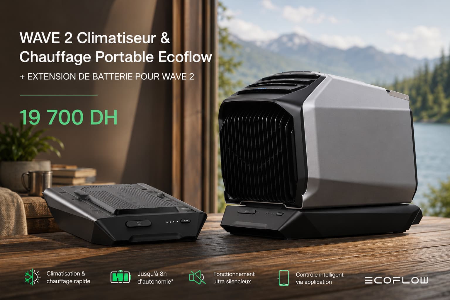 WAVE 2 Climatiseur & Chauffage Portable Ecoflow + Extension Batterie