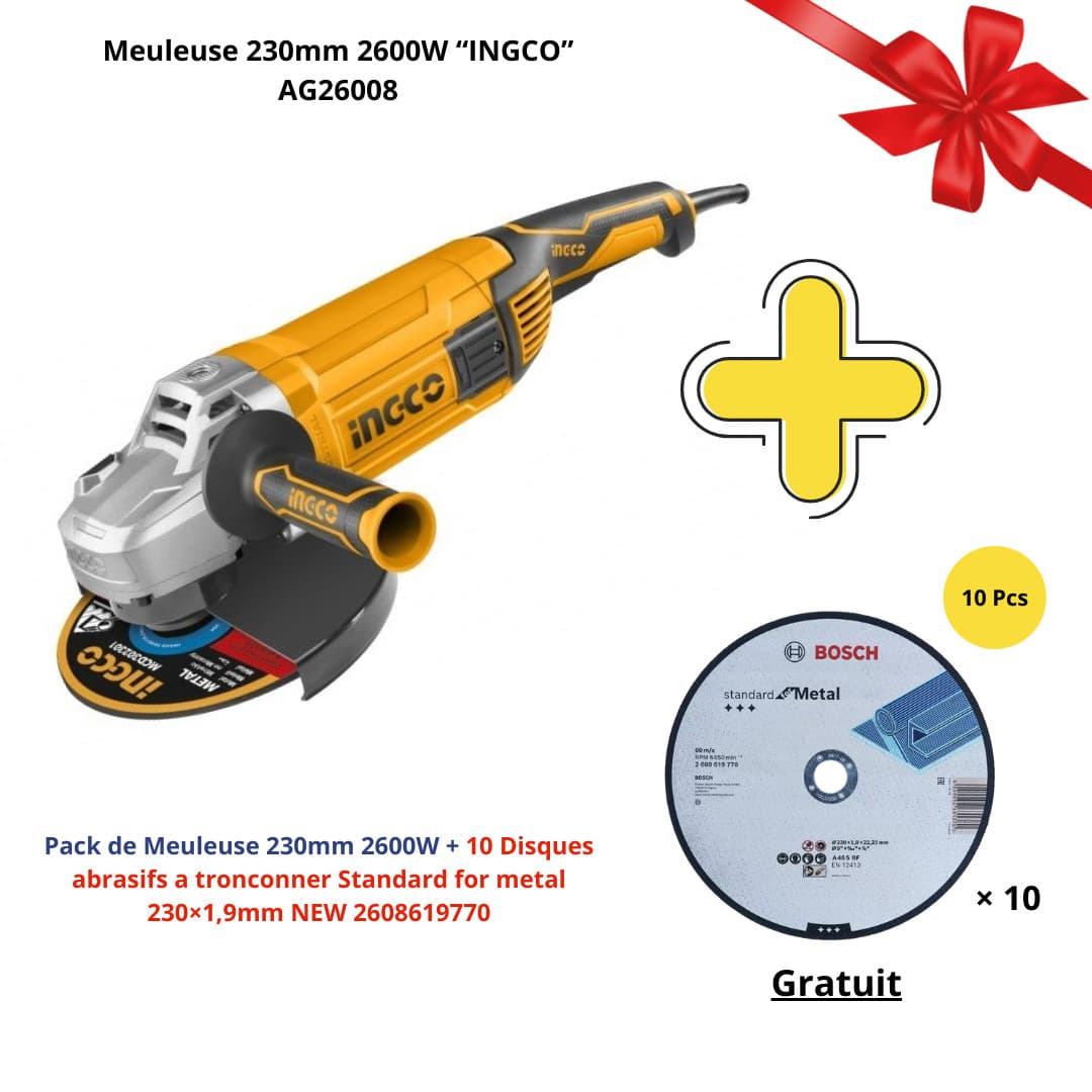 Promo: Meuleuse 230mm 2600W + 10 Disques abrasifs a tronconner Standard for metal 230×1,9mm NEW 2608619770