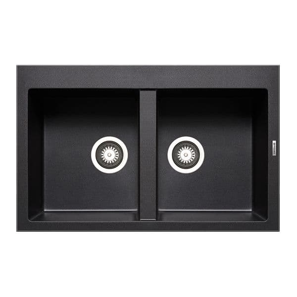 Evier Pyramis en Pyragranite Carbon,2 Bacs Sans Egouttoir