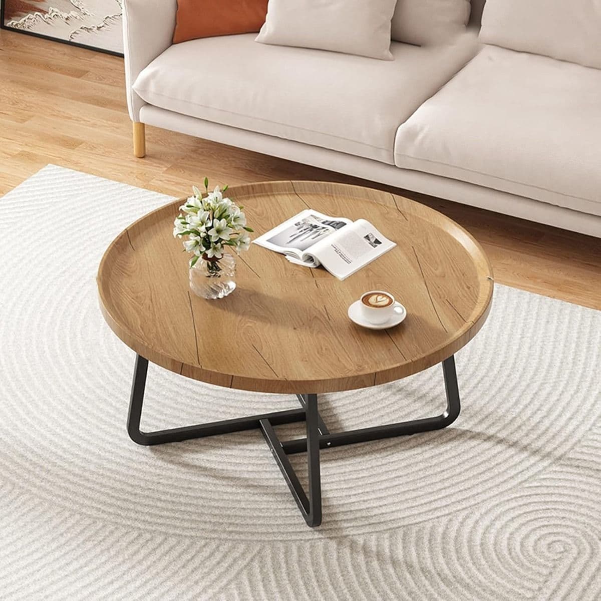 Table D'appoint Ronde Pied Noir D50*39cm -Tab23b39