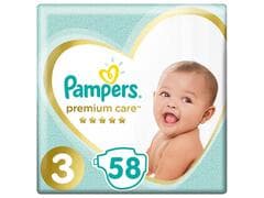Couches Bébé Premium Care Taille 3 (6-10kg) Pampers 58 unités