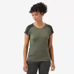 T-shirt de trek manches courtes en laine mérinos femme, Merino Resist kaki