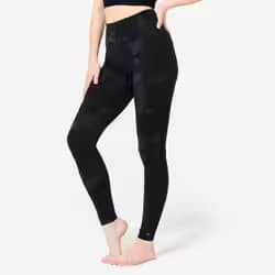 Legging de danse taille haute et ceinture plate femme, imprimé noir