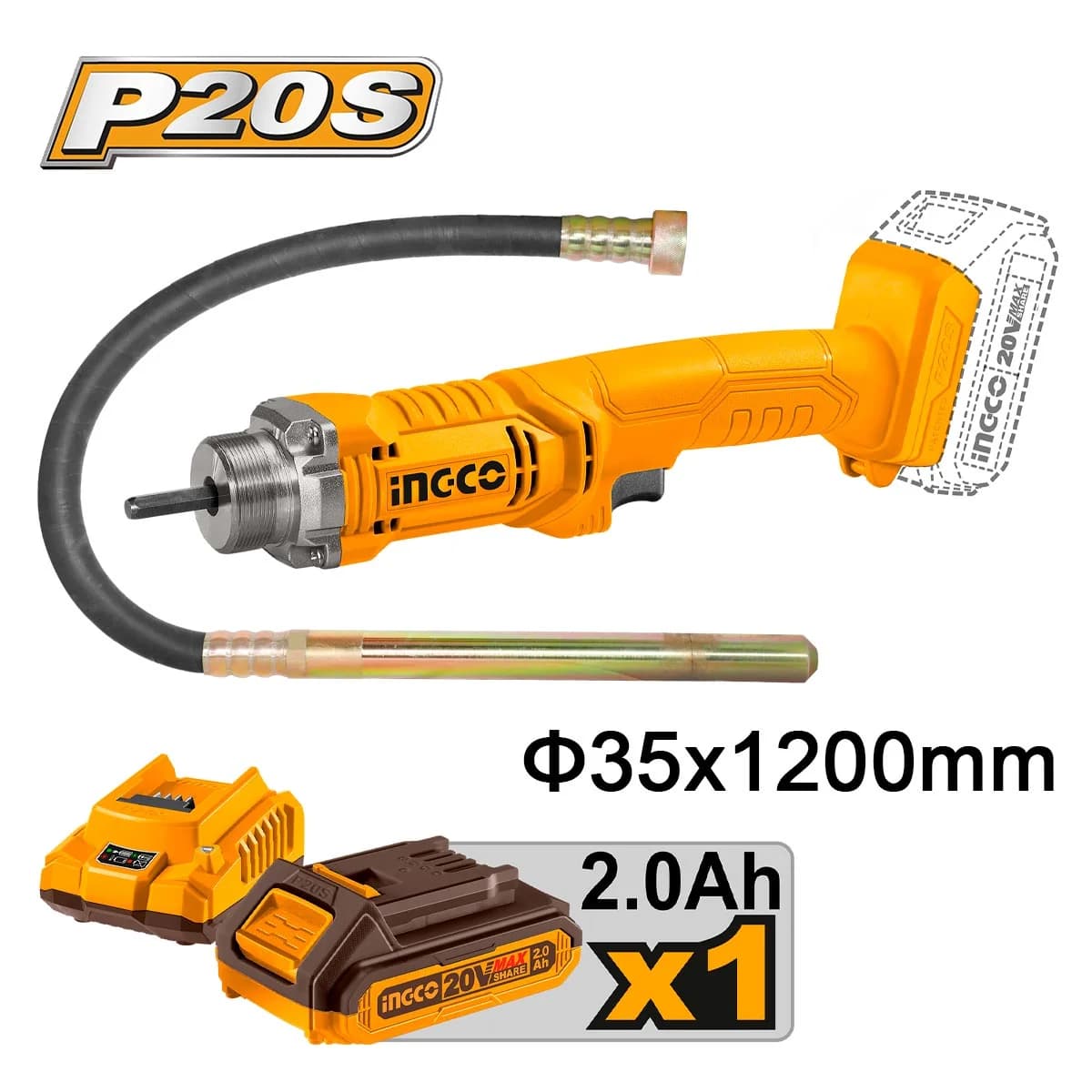 Ingco Vibreur A Beton 20v + 1batterie + 1aiguille au Maroc [ccvli2023011]
