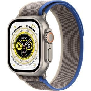Apple Watch Ultra – Cellular – 49 mm – Boîtier en Titane Natural – Boucle Trail Bleu/Gris – Remise à Neuf