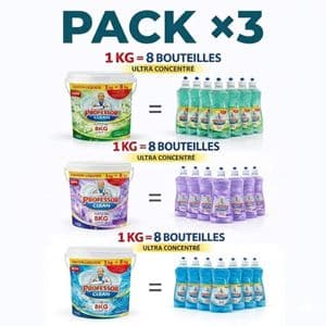 Professor Clean Pack 3 Sceaux Liquide Vaisselle Ultra Concentre Mix Parfums 24 L Ultra Economique