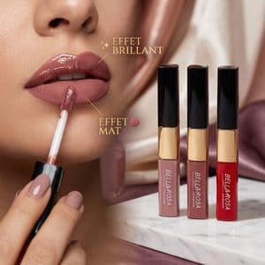 BELLA ROSA Pack 3 Trio Lèvres Élégance LIQUID LIPSTICK + LIP GLOSS – Double effet : Mat & Brillant - Longue tenue 16H+ Couleurs hautement pigmentées