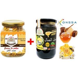 Palmarès des terroirs Marocains Miel de Montagnes 100% Naturel 900g + Grains de pollen 100% Naturel (énérgissant, Fértilité, superaliment, Grippe, rhum) 100g