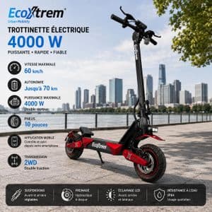Ecoxtrem Deimos Trottinette Électrique Double Moteur 4000 W 60 km/h, Batterie 48V 20Ah
