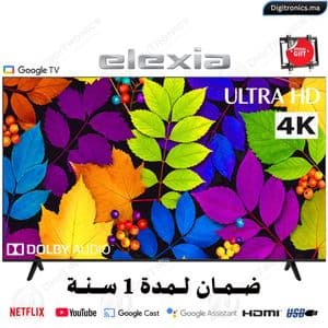 Elexia 65 4K UHD Smart Google TV Dolby Audio & HDMI/USB, Wi-Fi intégré + Support Gratuit