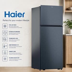 Haier Réfrigérateur Double Door Série 5 Total No Frost Air Surround, Colonne Multiflow Zone fraîcheur, HPR5718ENMB