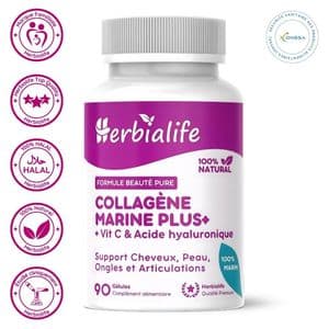 Herbialife Collagène Marin PLUS + Vitamine C et Acide Hyaluronique – Ongles, Cheveux, peau – 90 Gélules