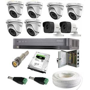 Hikvision kit Complet de Caméras de surveillance 5MP de 8 Cameras (2 Etanche & 6 Dome )