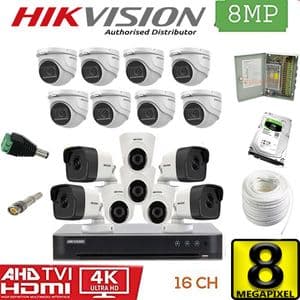 Hikvision Pack de 16 Caméras de Surveillance Complet de A à Z de 8MP 4K 12 Dome , 4 Etanche 16CH