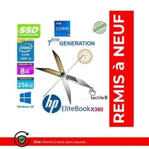 Hp PC Portable EliteBook X360 G2 - 14" - Intel Core i5 7ème Génération - 8GB RAM + 256GB SSD - Windows - Tactile - Remis à neuf