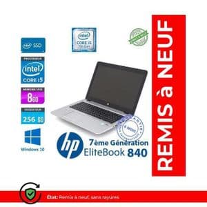 Hp Ultraportable EliteBook 840 G4 - 14" - 8GB +256GB - Intel Core i5 7ème Génération - Remis à neuf