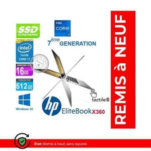 Hp PC Portable ELITEBOOK X360 G2 I7-7éme -16GB- 512GB SSD - TACTILE -REMIS À NEUF