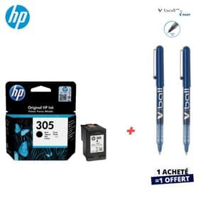 Hp Cartouche d'encre 305 noir Original ( 2 Stylos Vball Offert )