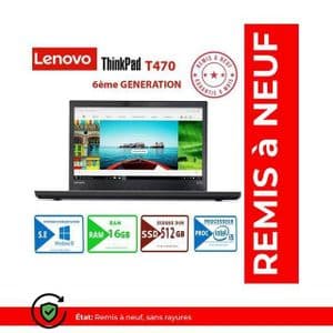Lenovo PC Portable ThinkPad T470 - 14" - Intel Core i5 6ème Génération - 16GB RAM + 512GB SSD - Windows - Remis à neuf