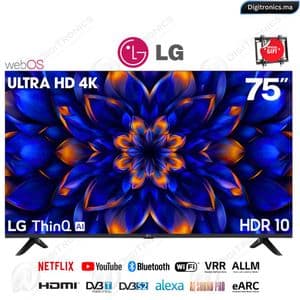 LG 75 4K UHD Smart webOS TV AI, Processeur a7 Gen8 HDR10, AI Magic Remote + Support gratuit, 75UA85006LA