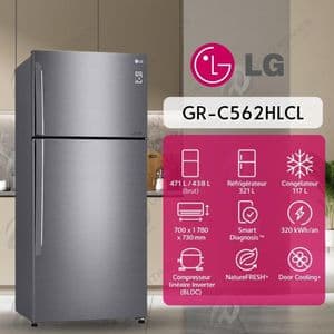 LG Réfrigérateur Compresseur Linéaire Inverter 471L, NatureFRESH, Door Cooling, No Frost, GR-C562HLCL