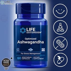 Life Extension Ashwagandha optimisé,gestion du stress et de l'énergie 60 caps