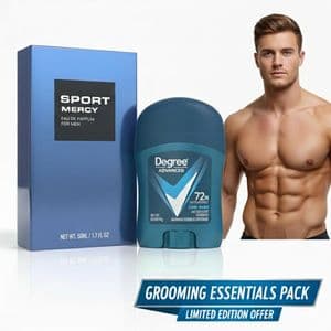 Mercy Eau de parfum Sport 50ml pour Hommes + Déodorant Anti-transpirant Cool Rush 14g OFFERT