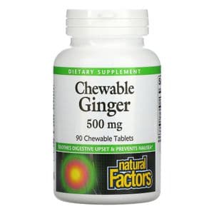 Natural Factors Gingembre à croquer( chewable ginger), 500 mg, 90 Cps,Apaise les troubles digestifs et prévient les nausées