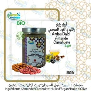 Nutri Energie 550Gr d'Amlou Beldi aux Amande et Cacahuètes avec Huile d’Argan, Huile d’Olive, Sans Sucre Ajouté, Sans Miel 100% Naturel (Light)
