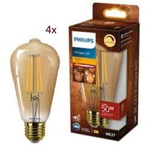 Philips Lot de 4 Ampoules LED Dimmable vintage E27 5,8-50W 640lm 2200K ST64 OR .