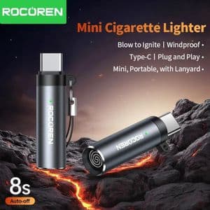 ROCOREN Briquet Électrique USB-C Tungstène Sans Flamme Portable Gris
