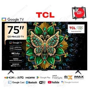 TCL 75 Smart Tv QD-MiniLED 4K UHD Google TV Dolby Vision IQ, 144Hz, ONKYO Audio, 75C6K