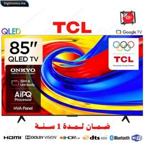 TCL 85 Premium QLED 4K UHD Smart Google TV Dolby Vision HDR10+, Mince & Corps Uni + Support gratuit, 85P7L