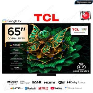 TCL 65 Premium QD-MiniLED Smart Google TV Dolby Vision IQ, Ai HDR10+, 144Hz + Support gratuit, 65C7K