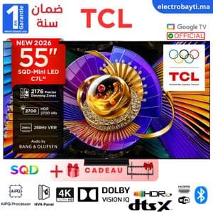 TCL 55" - Smart TV SQD-Mini LED 4K UHD Google Tv et Dolby Vision IQ, Ultra slim design, 55C7L