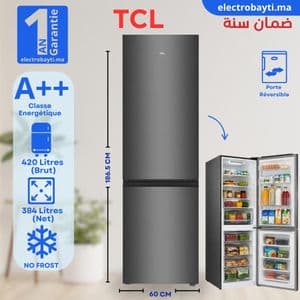 TCL Réfrigérateur Combiné 384L à Refroidissement Performant