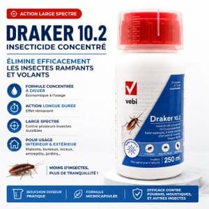 VEBI Insecticide Liquide Concentre Microencapsule 250 ml - Anti Nuisibles Rampants et Volants Cafards Puces Mouches Moustiques Protection Remanente Interieur Exterieur