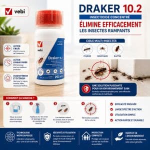 VEBI Insecticide Draker 10.2 Concentre Microencapsule 250 ml - Anti Cafards Moustiques Mouches Fourmis Action Longue Duree