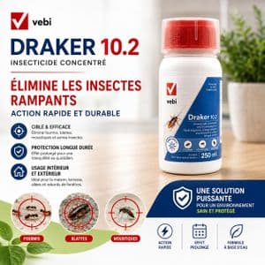 VEBI Insecticide Concentre Microencapsule 250 ml - Anti Cafards Blattes Moustiques Mouches Fourmis Action Rapide et Duree Prolongee Base Aqueuse Bouchon Doseur